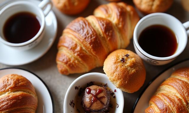 Freshly brewed coffee, tea, and a selection of pastries for 'The Morning Brew' catering package
